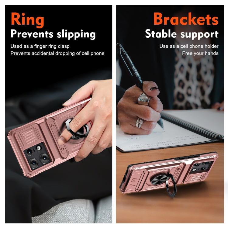 For Motorola Edge 50 Pro TPU+PC Shockproof Card Slot Phone Case with Metal Ring Holder