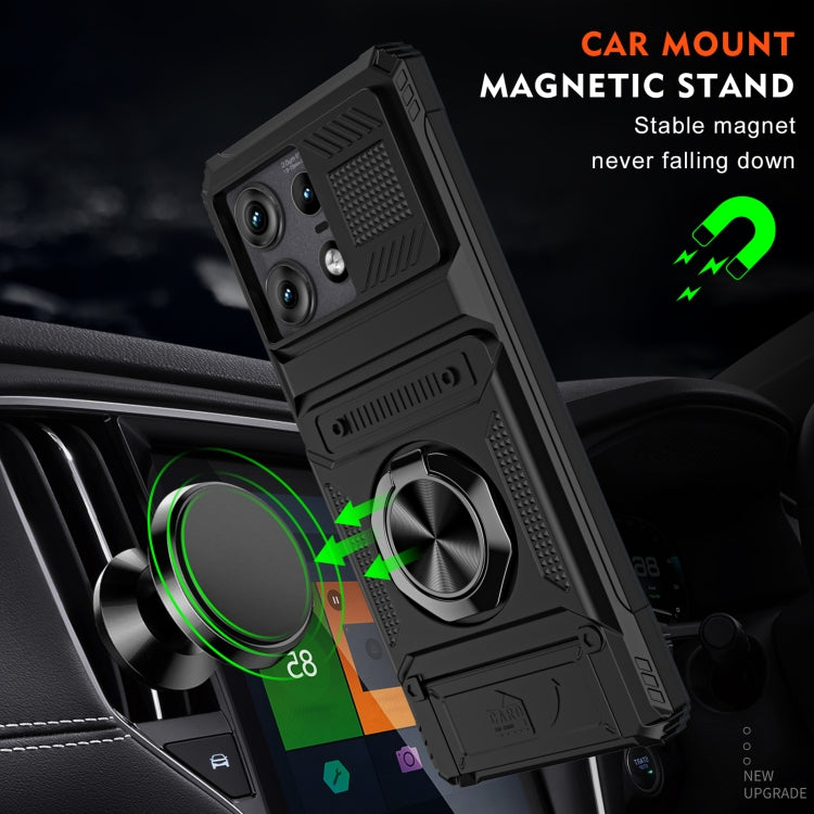 For Motorola Edge 50 Pro TPU+PC Shockproof Card Slot Phone Case with Metal Ring Holder