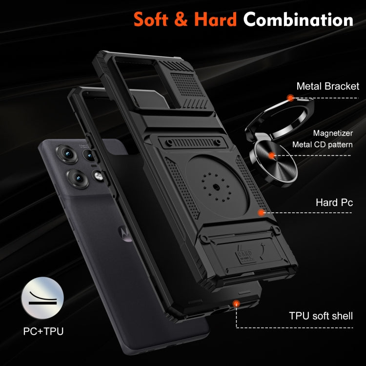 For Motorola Edge 50 Pro TPU+PC Shockproof Card Slot Phone Case with Metal Ring Holder