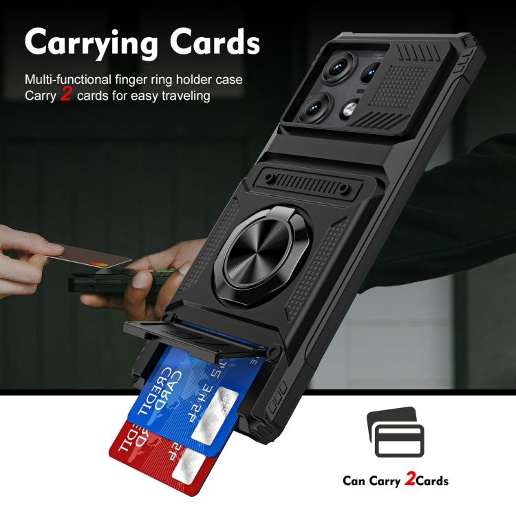 For Motorola Edge 50 Pro TPU+PC Shockproof Card Slot Phone Case with Metal Ring Holder