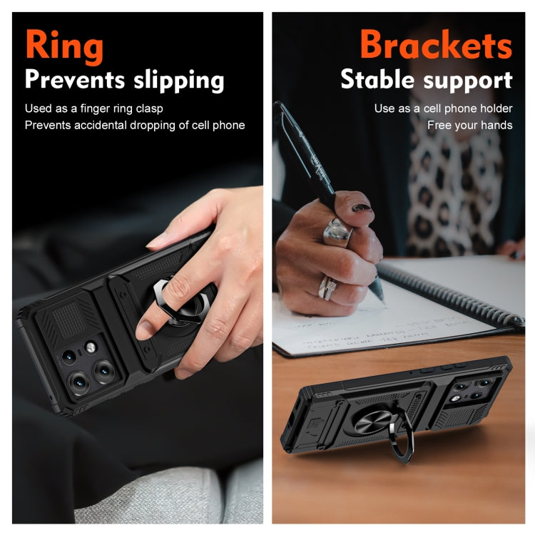 For Motorola Edge 50 Pro TPU+PC Shockproof Card Slot Phone Case with Metal Ring Holder