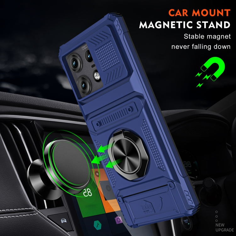 For Motorola Edge 50 Pro TPU+PC Shockproof Card Slot Phone Case with Metal Ring Holder