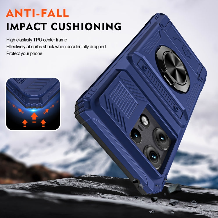 For Motorola Edge 50 Pro TPU+PC Shockproof Card Slot Phone Case with Metal Ring Holder