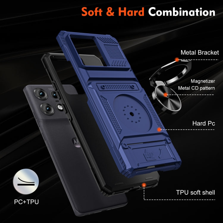 For Motorola Edge 50 Pro TPU+PC Shockproof Card Slot Phone Case with Metal Ring Holder