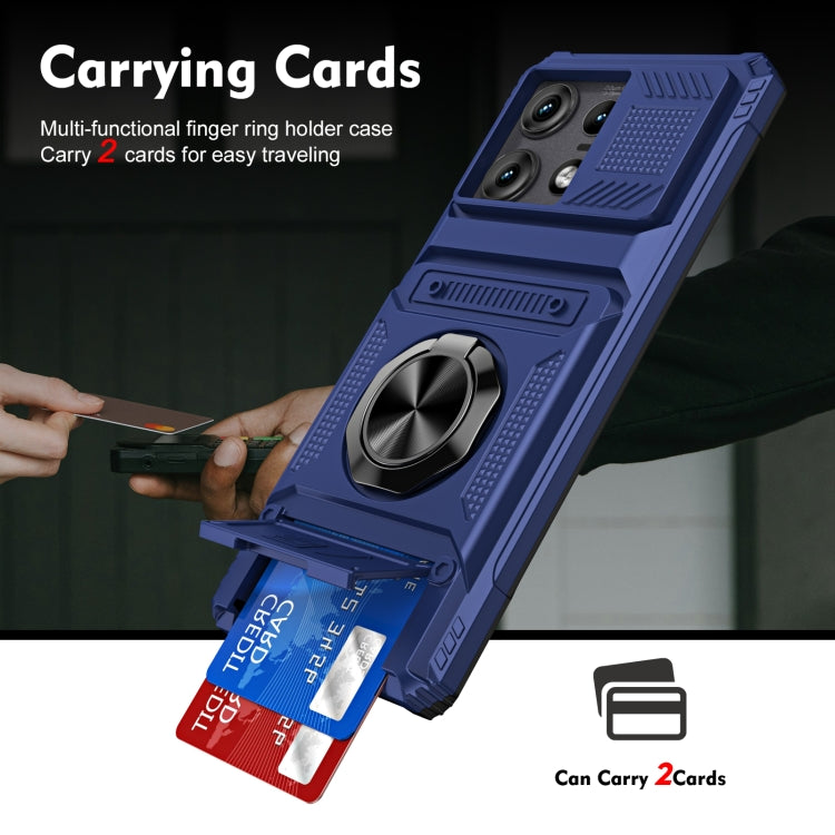 For Motorola Edge 50 Pro TPU+PC Shockproof Card Slot Phone Case with Metal Ring Holder