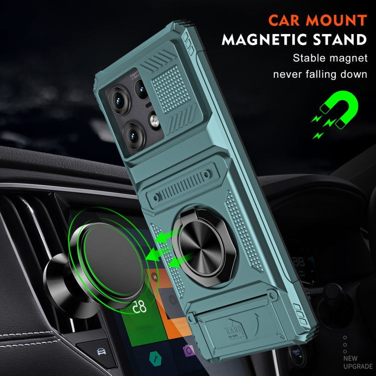 For Motorola Edge 50 Pro TPU+PC Shockproof Card Slot Phone Case with Metal Ring Holder