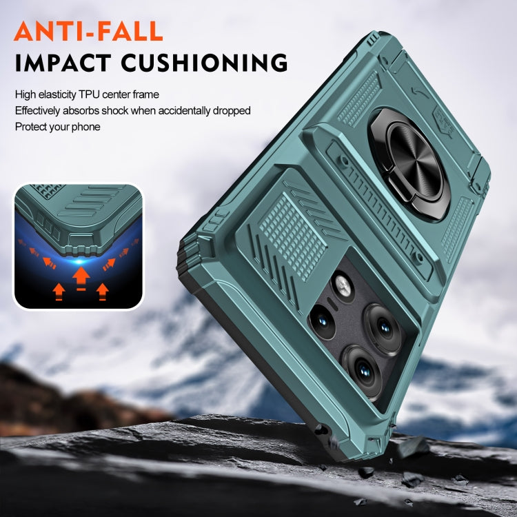 For Motorola Edge 50 Pro TPU+PC Shockproof Card Slot Phone Case with Metal Ring Holder