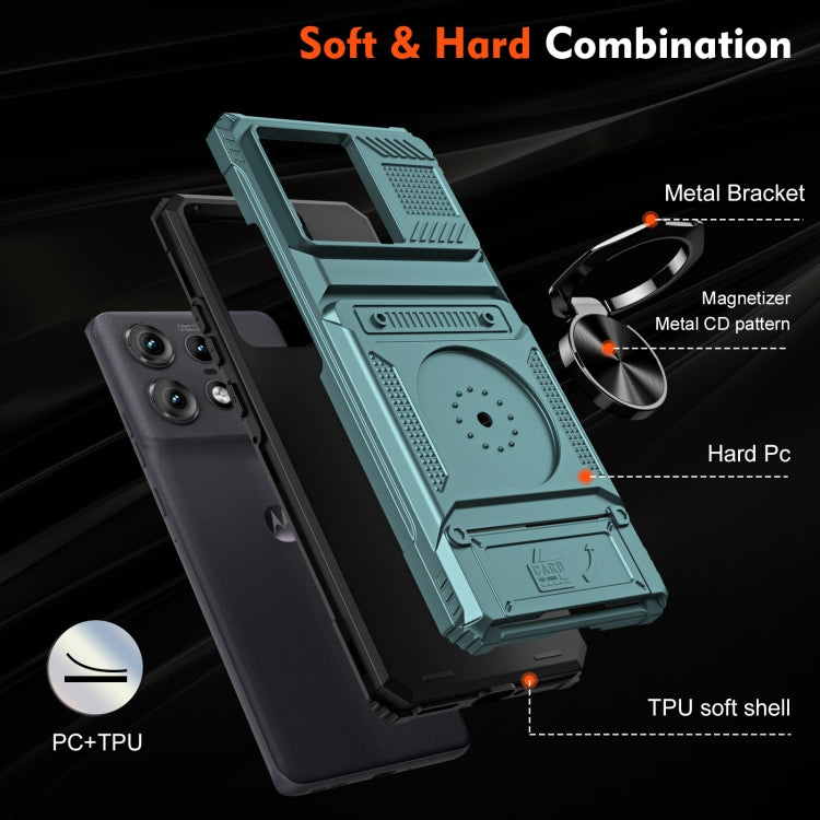 For Motorola Edge 50 Pro TPU+PC Shockproof Card Slot Phone Case with Metal Ring Holder