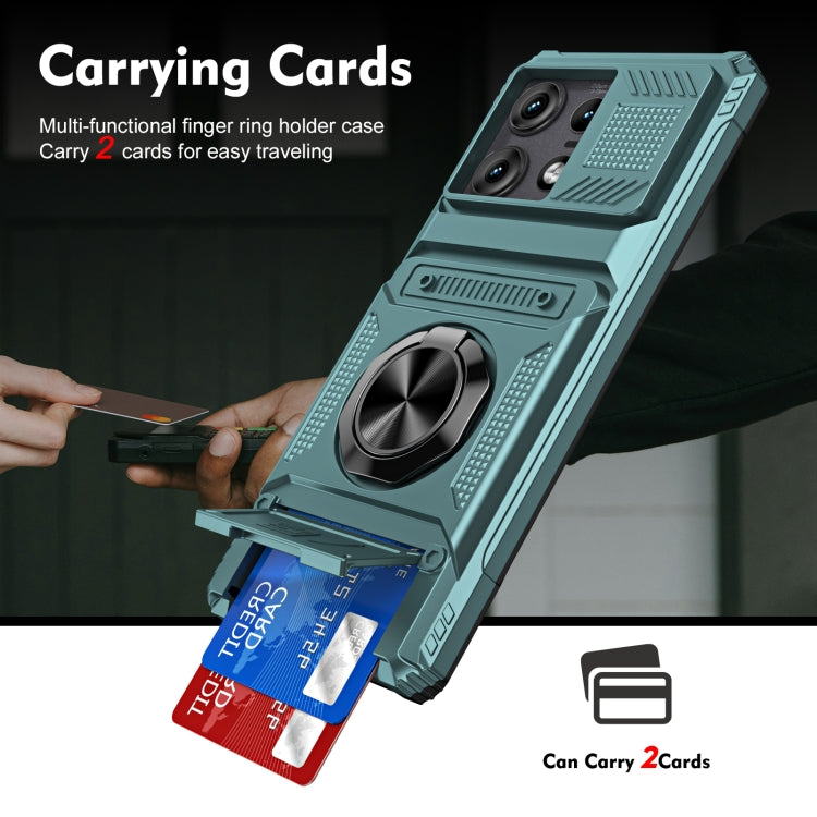 For Motorola Edge 50 Pro TPU+PC Shockproof Card Slot Phone Case with Metal Ring Holder