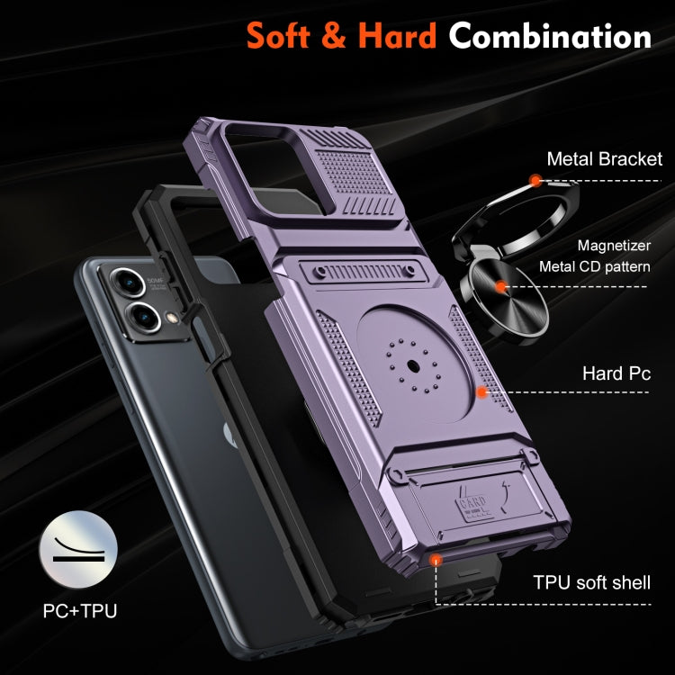 For Motorola Moto G Stylus 5G 2023 TPU+PC Shockproof Card Slot Phone Case with Metal Ring Holder