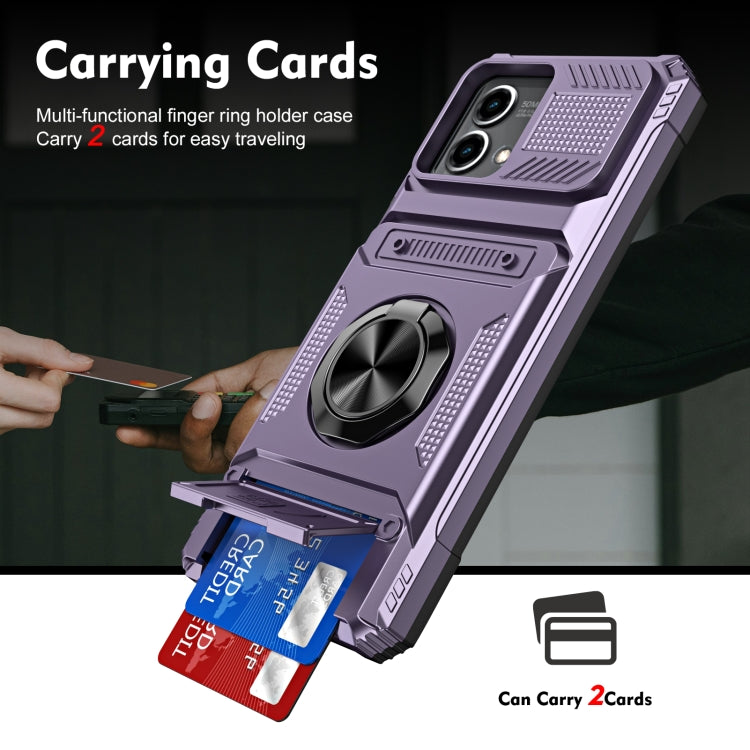 For Motorola Moto G Stylus 5G 2023 TPU+PC Shockproof Card Slot Phone Case with Metal Ring Holder