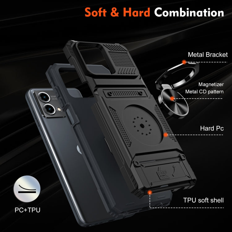For Motorola Moto G Stylus 5G 2023 TPU+PC Shockproof Card Slot Phone Case with Metal Ring Holder
