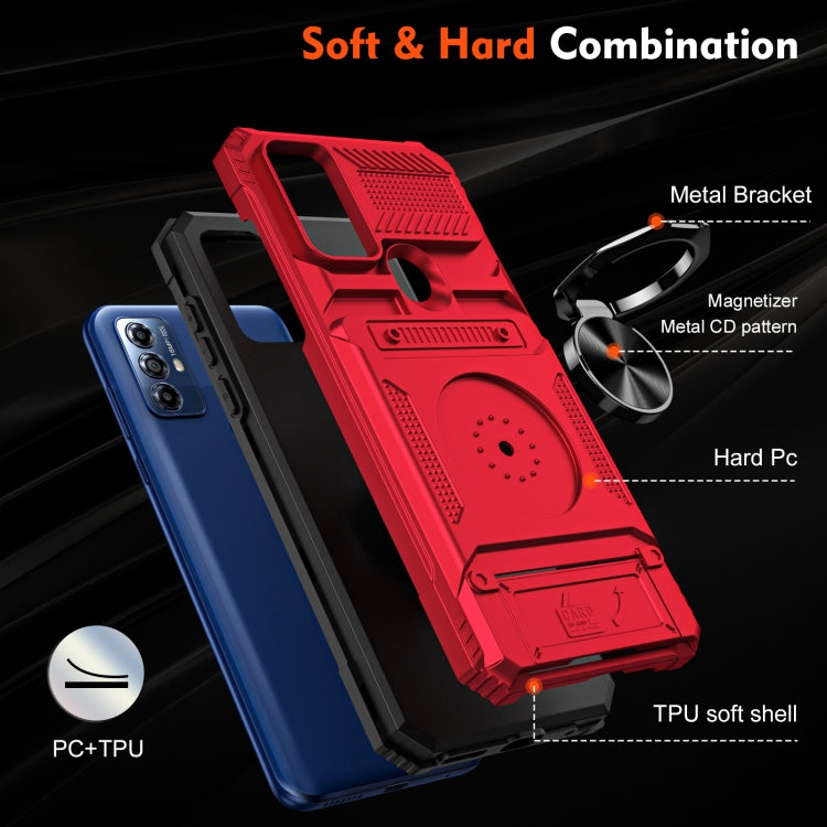 For Motorola G Pure TPU+PC Shockproof Card Slot Phone Case with Metal Ring Holder