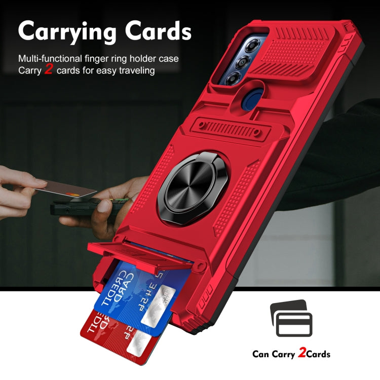 For Motorola G Pure TPU+PC Shockproof Card Slot Phone Case with Metal Ring Holder
