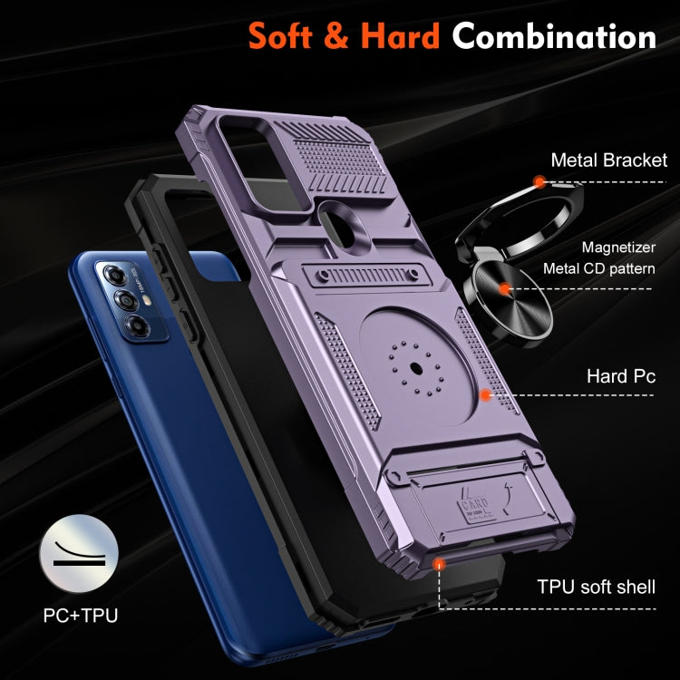 For Motorola G Pure TPU+PC Shockproof Card Slot Phone Case with Metal Ring Holder