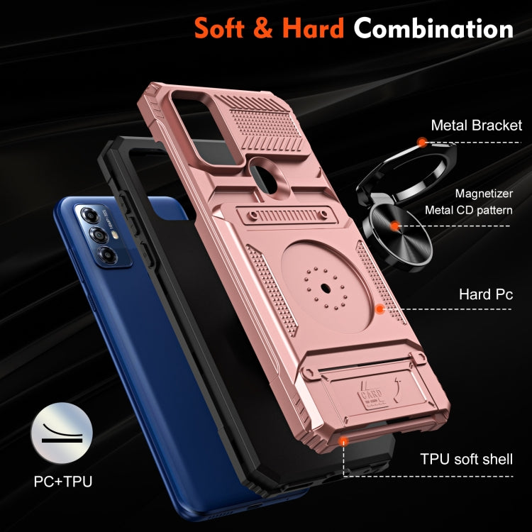 For Motorola G Pure TPU+PC Shockproof Card Slot Phone Case with Metal Ring Holder