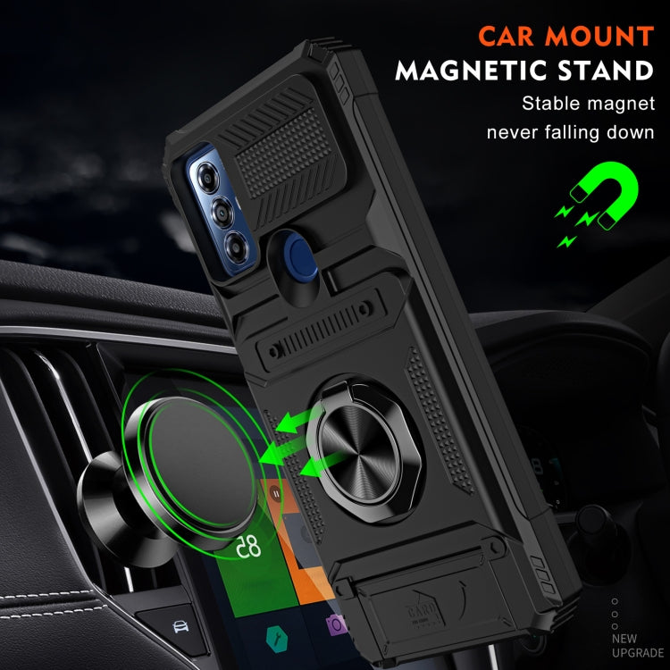 For Motorola G Pure TPU+PC Shockproof Card Slot Phone Case with Metal Ring Holder