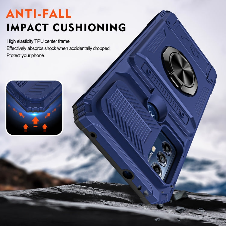 For Motorola G Pure TPU+PC Shockproof Card Slot Phone Case with Metal Ring Holder