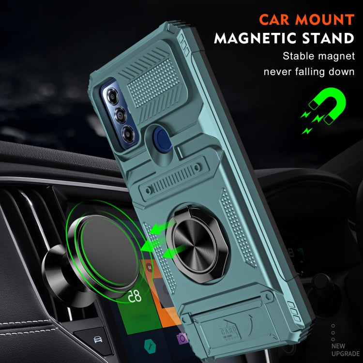 For Motorola G Pure TPU+PC Shockproof Card Slot Phone Case with Metal Ring Holder