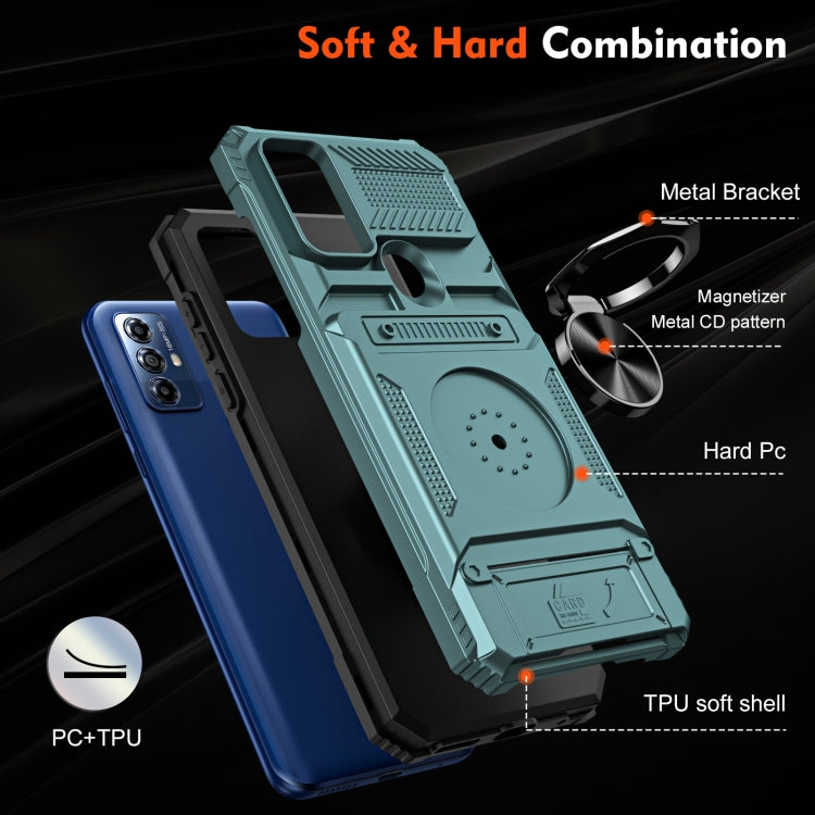 For Motorola G Pure TPU+PC Shockproof Card Slot Phone Case with Metal Ring Holder