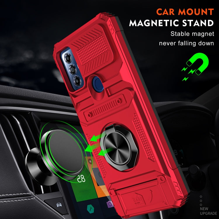 For Motorola Moto G Power 2022 TPU+PC Shockproof Card Slot Phone Case with Metal Ring Holder