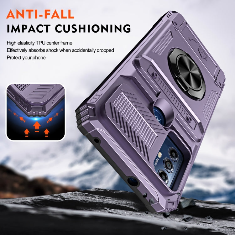 For Motorola Moto G Power 2022 TPU+PC Shockproof Card Slot Phone Case with Metal Ring Holder