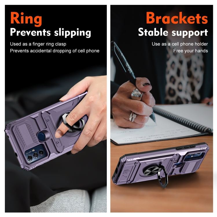 For Motorola Moto G Power 2022 TPU+PC Shockproof Card Slot Phone Case with Metal Ring Holder