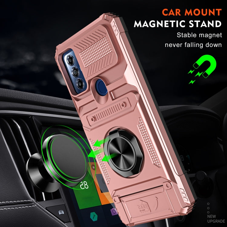 For Motorola Moto G Power 2022 TPU+PC Shockproof Card Slot Phone Case with Metal Ring Holder