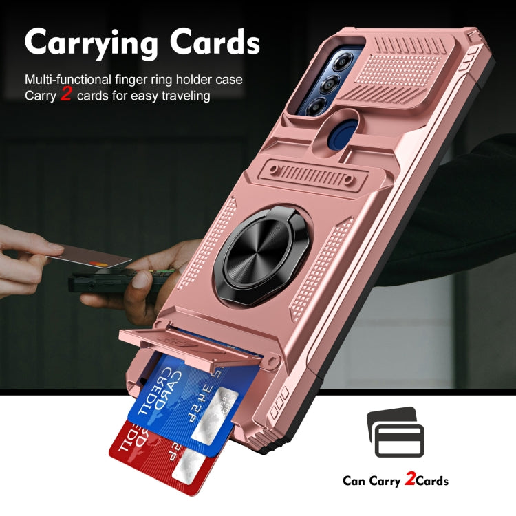 For Motorola Moto G Power 2022 TPU+PC Shockproof Card Slot Phone Case with Metal Ring Holder