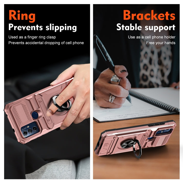 For Motorola Moto G Power 2022 TPU+PC Shockproof Card Slot Phone Case with Metal Ring Holder
