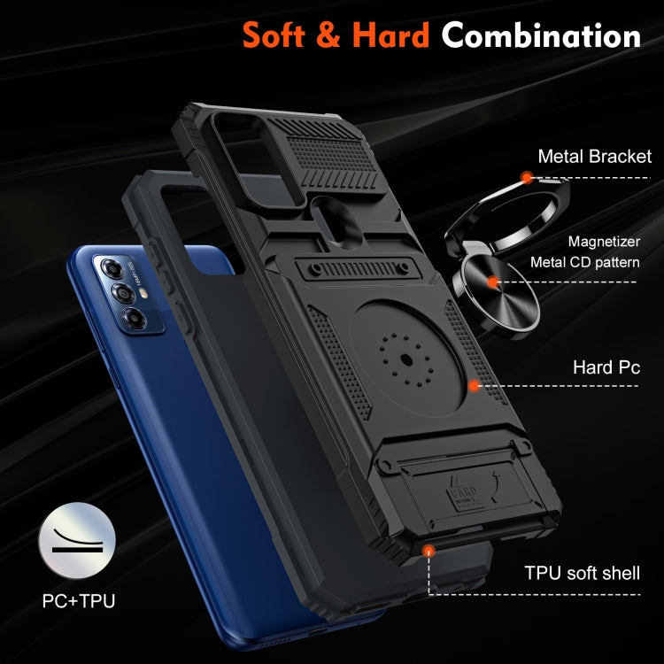 For Motorola Moto G Power 2022 TPU+PC Shockproof Card Slot Phone Case with Metal Ring Holder