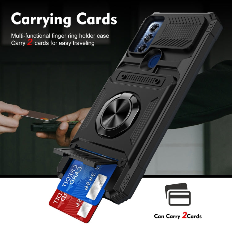 For Motorola Moto G Power 2022 TPU+PC Shockproof Card Slot Phone Case with Metal Ring Holder