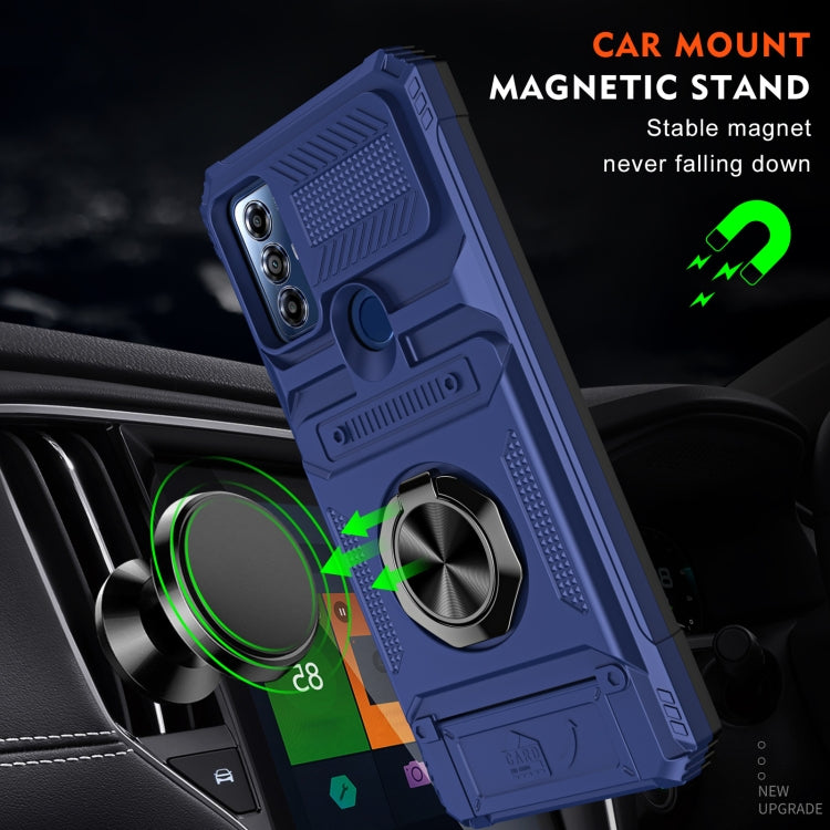 For Motorola Moto G Power 2022 TPU+PC Shockproof Card Slot Phone Case with Metal Ring Holder