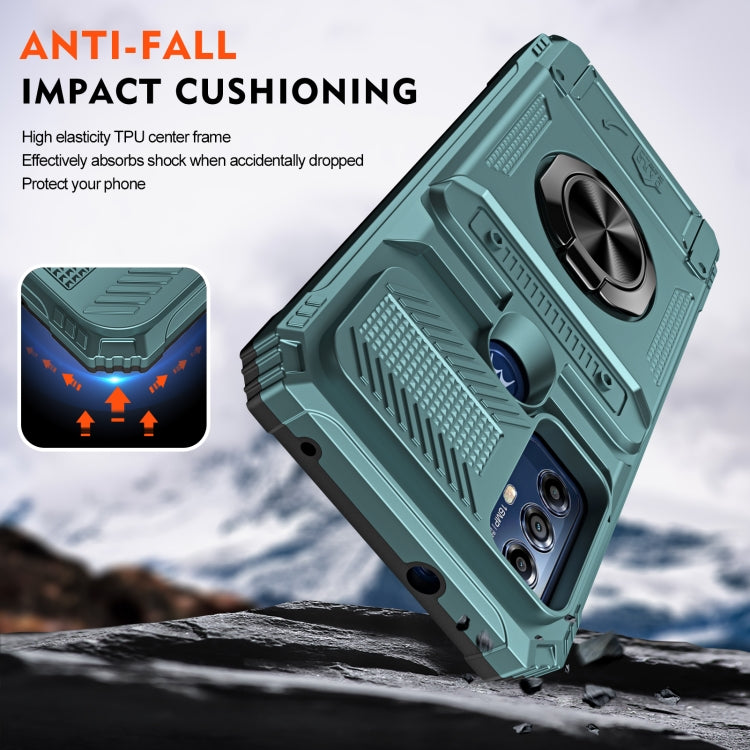 For Motorola Moto G Power 2022 TPU+PC Shockproof Card Slot Phone Case with Metal Ring Holder