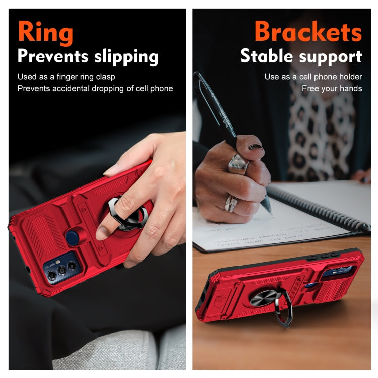 For Motorola Moto G Play 2023 TPU+PC Shockproof Card Slot Phone Case with Metal Ring Holder