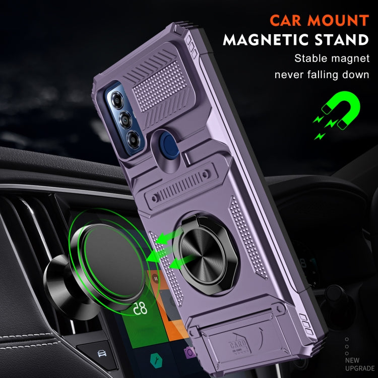 For Motorola Moto G Play 2023 TPU+PC Shockproof Card Slot Phone Case with Metal Ring Holder