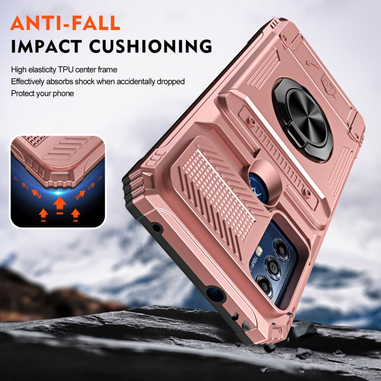 For Motorola Moto G Play 2023 TPU+PC Shockproof Card Slot Phone Case with Metal Ring Holder