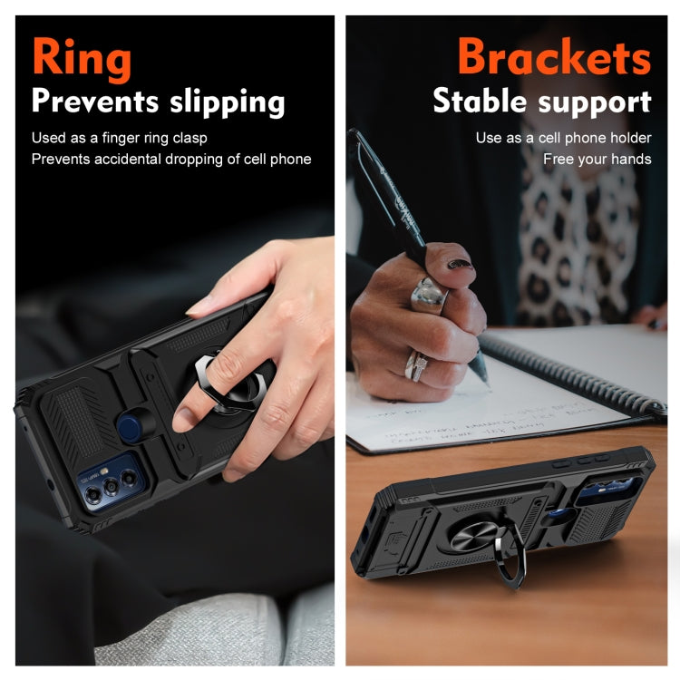 For Motorola Moto G Play 2023 TPU+PC Shockproof Card Slot Phone Case with Metal Ring Holder