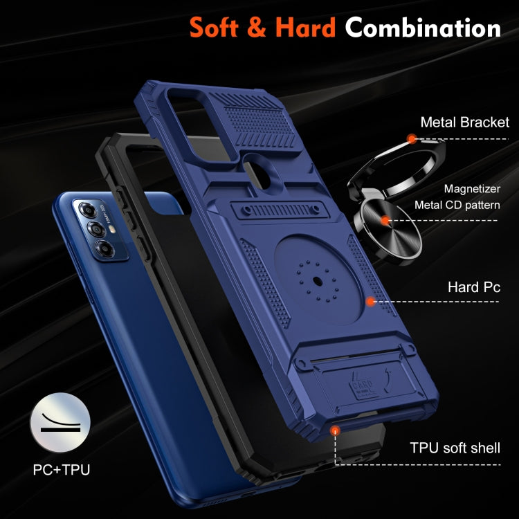 For Motorola Moto G Play 2023 TPU+PC Shockproof Card Slot Phone Case with Metal Ring Holder