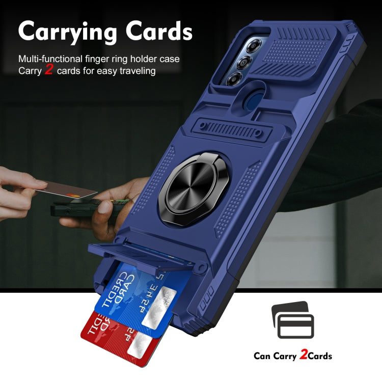 For Motorola Moto G Play 2023 TPU+PC Shockproof Card Slot Phone Case with Metal Ring Holder
