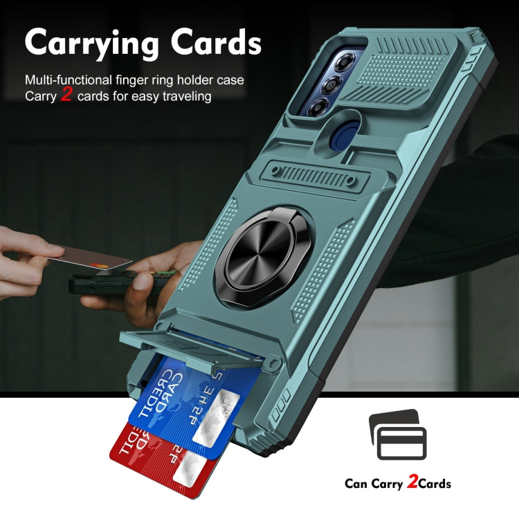For Motorola Moto G Play 2023 TPU+PC Shockproof Card Slot Phone Case with Metal Ring Holder