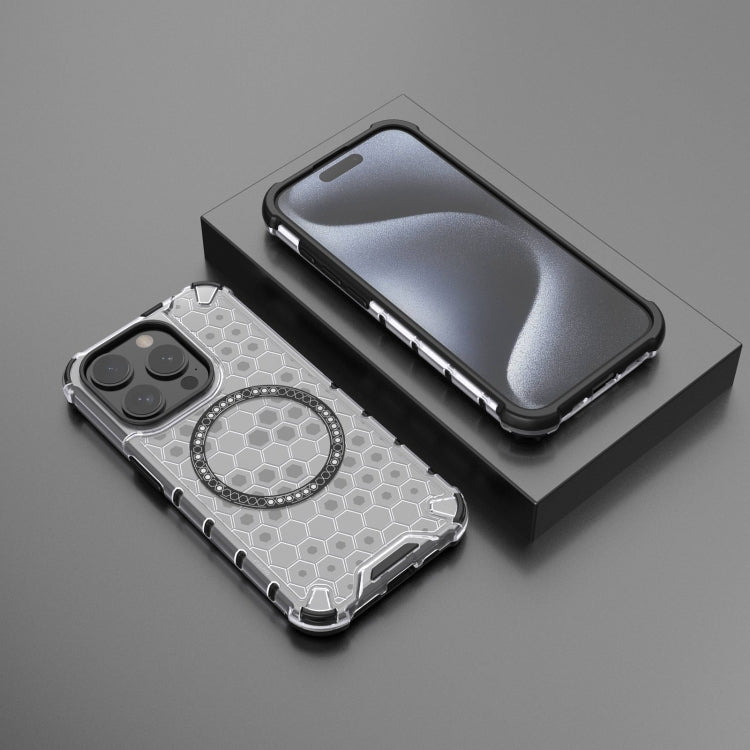 For iPhone 15 Pro Max Honeycomb Magnetic Ring Shockproof Phone Case