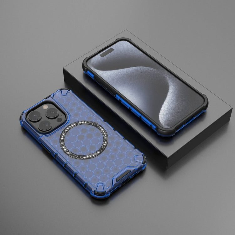For iPhone 15 Pro Max Honeycomb Magnetic Ring Shockproof Phone Case