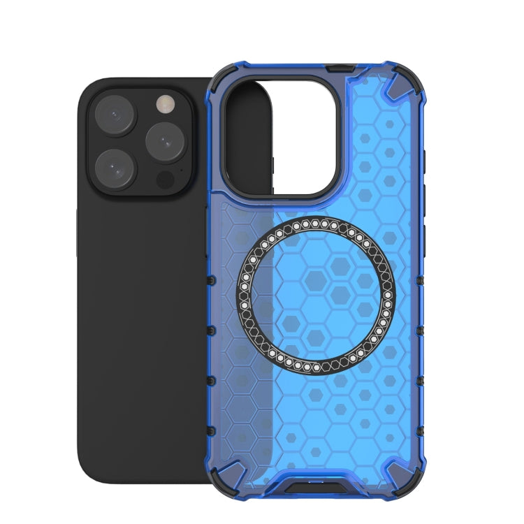 For iPhone 15 Pro Max Honeycomb Magnetic Ring Shockproof Phone Case