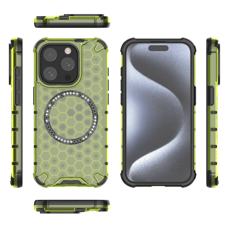 For iPhone 15 Pro Max Honeycomb Magnetic Ring Shockproof Phone Case