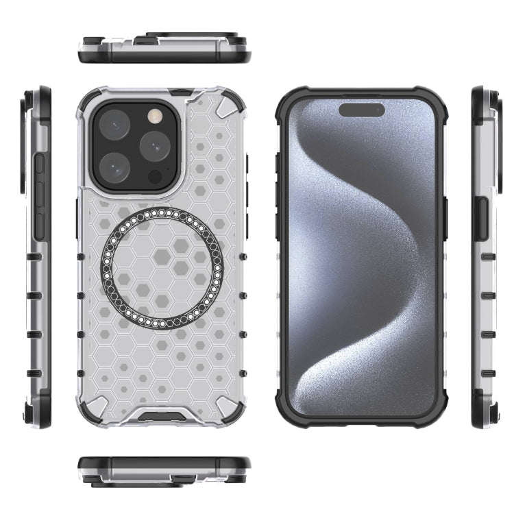 For iPhone 15 Pro Honeycomb Magnetic Ring Shockproof Phone Case