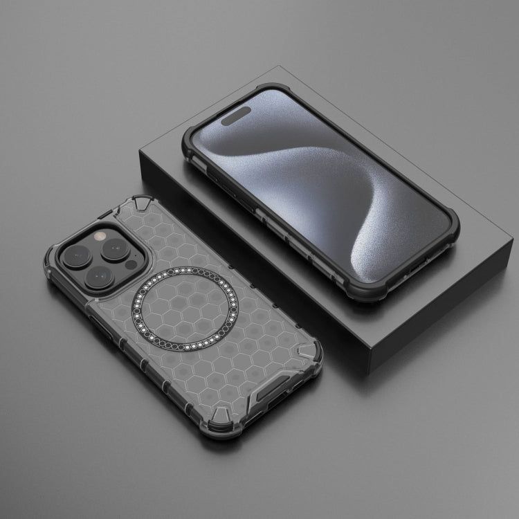 For iPhone 15 Pro Honeycomb Magnetic Ring Shockproof Phone Case