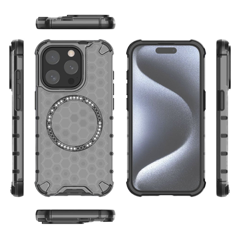 For iPhone 15 Pro Honeycomb Magnetic Ring Shockproof Phone Case