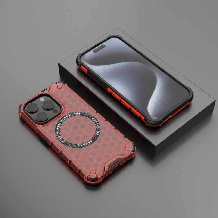 For iPhone 15 Pro Honeycomb Magnetic Ring Shockproof Phone Case