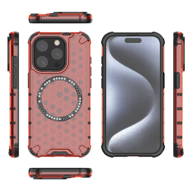 For iPhone 15 Pro Honeycomb Magnetic Ring Shockproof Phone Case